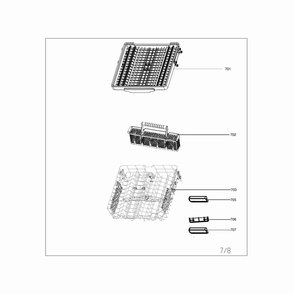 Upper Basket/Cutlery Basket Diagram and Parts List for MDT24H3AST  Midea Dishwasher