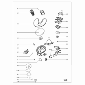 Pump/Impeller/Rear Pump Shell Diagram and Parts List for MDT24H3AST  Midea Dishwasher