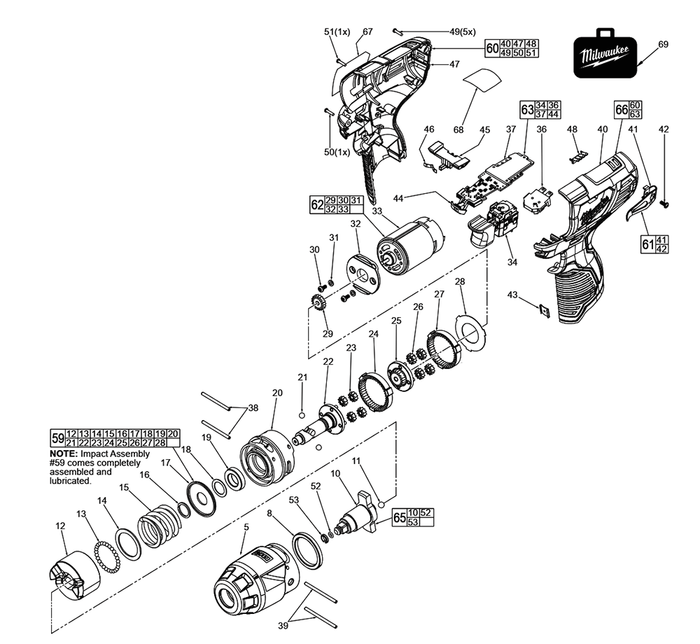Fig-0 Diagram and Parts List for 2461-059 F36A Milwaukee Impact Driver