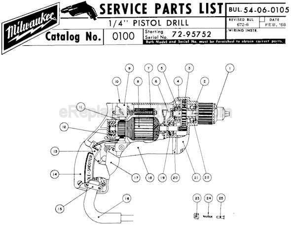 Page A Diagram and Parts List for 0100 SER 72-95752 Milwaukee Electric Drill