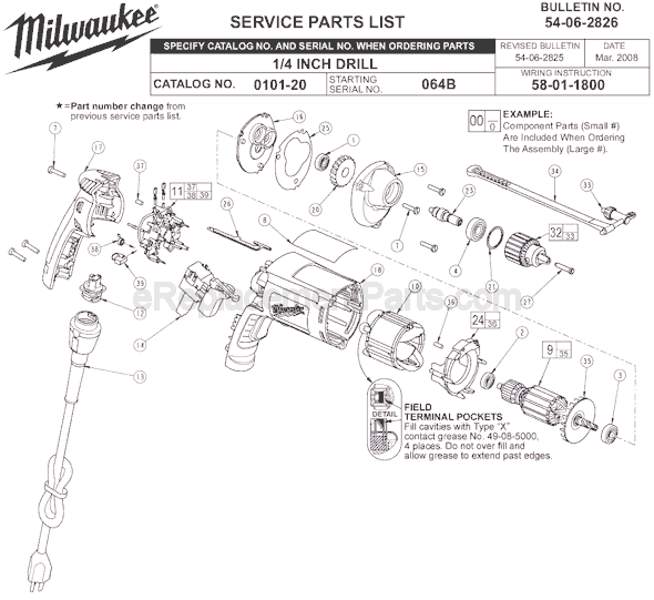 Page A Diagram and Parts List for 0101-20 SER 064B Milwaukee Electric Drill