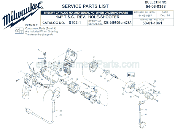 Page A Diagram and Parts List for 0102-1 SER 428A-249500 Milwaukee Electric Drill