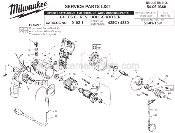 Page A Diagram and Parts List for 0102-1 SER 428D Milwaukee Electric Drill