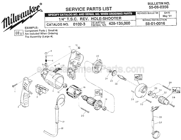 Page A Diagram and Parts List for 0102-3 SER 428-135000 Milwaukee Electric Drill