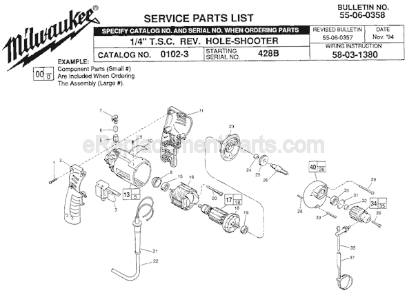 Page A Diagram and Parts List for 0102-3 SER 428B Milwaukee Electric Drill