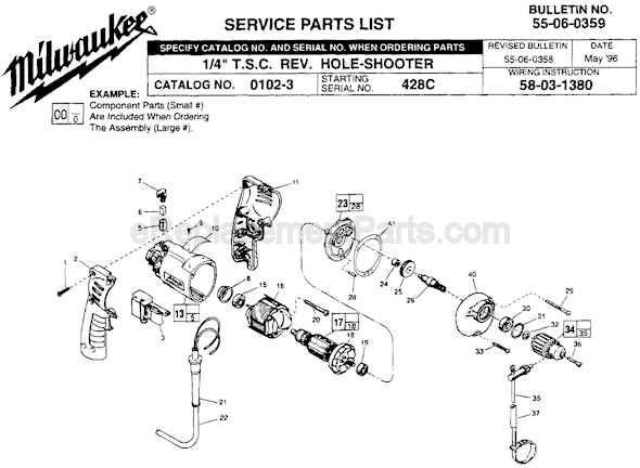 Page A Diagram and Parts List for 0102-3 SER 428C Milwaukee Electric Drill