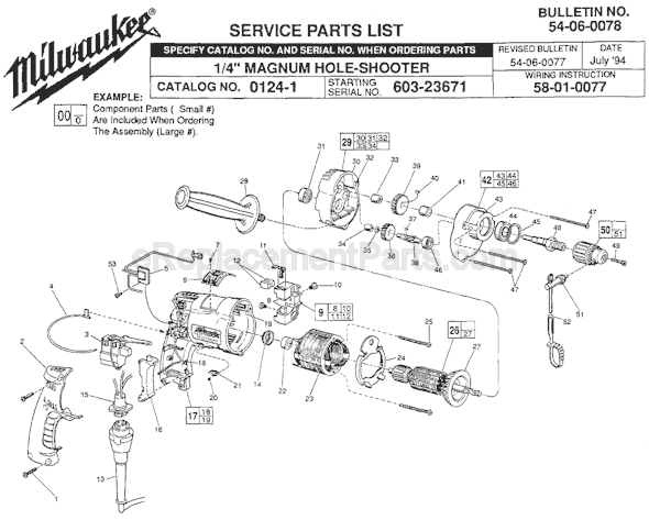 Page A Diagram and Parts List for 0124-1 SER 603-23671 Milwaukee Electric Drill