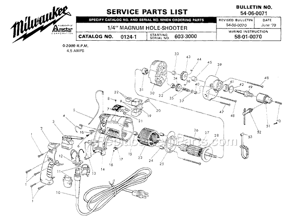 Page A Diagram and Parts List for 0124-1 SER 603-3000 Milwaukee Electric Drill