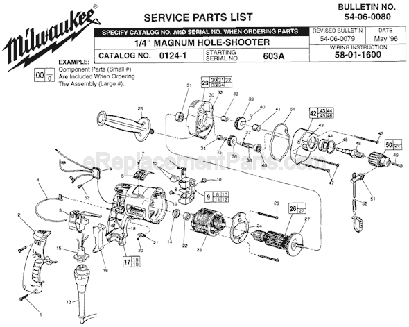 Page A Diagram and Parts List for 0124-1 SER 603A Milwaukee Electric Drill