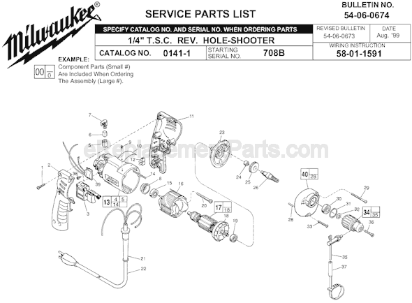 Page A Diagram and Parts List for 0141-1 SER 708B Milwaukee Electric Drill