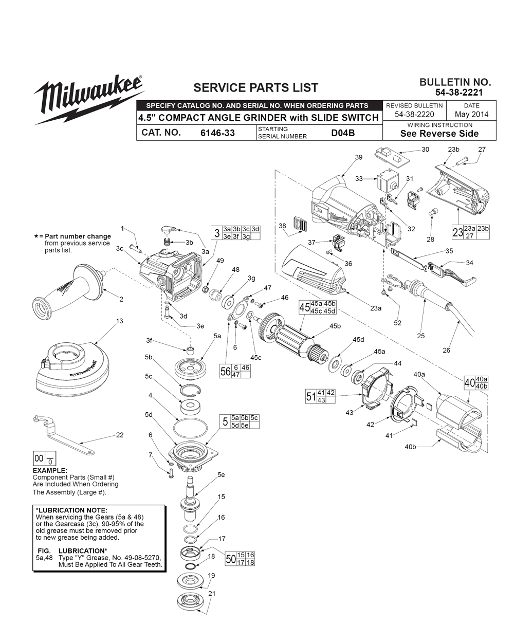 Fig-0 Diagram and Parts List for 6146-33 D04B Milwaukee Angle Grinder
