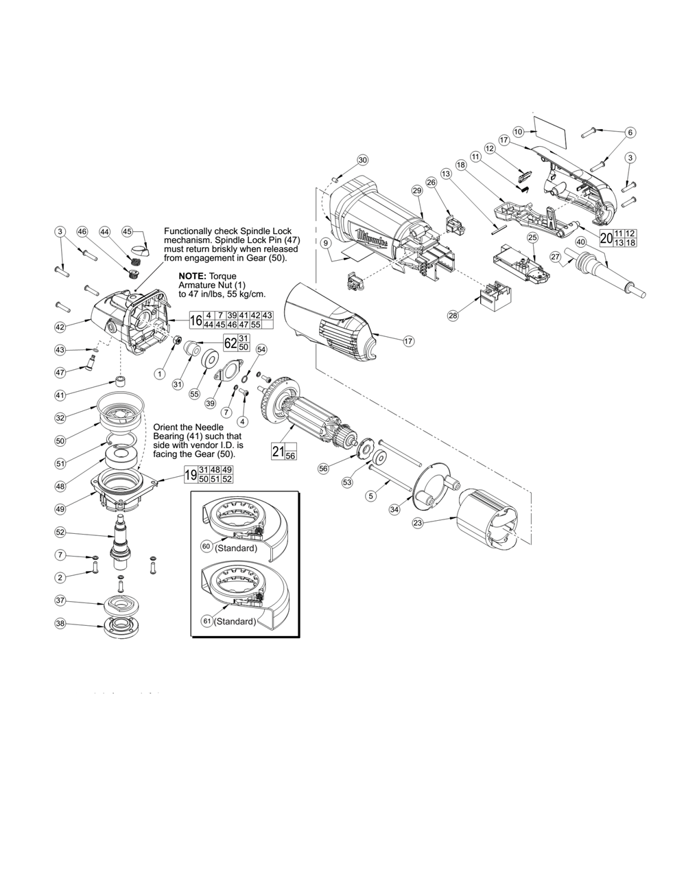 Fig-0 Diagram and Parts List for 6160-31 B75C Milwaukee Angle Grinder