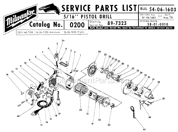Page A Diagram and Parts List for 0200 SER 89-7323 Milwaukee Electric Drill