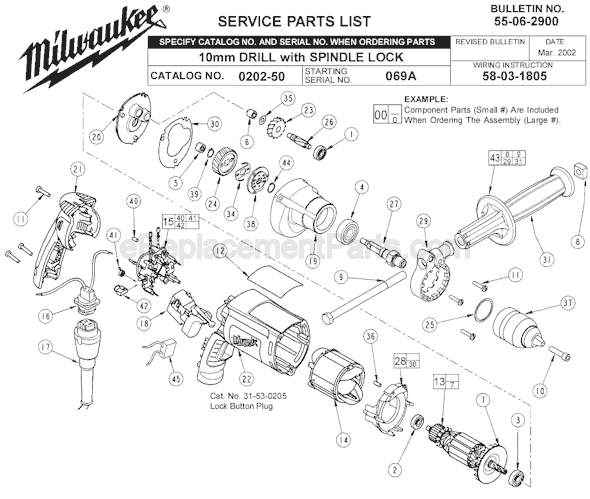 Page A Diagram and Parts List for 0202-50 SER 069A Milwaukee Electric Drill
