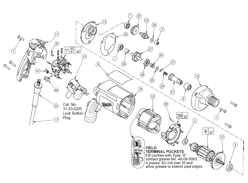 Fig-0 Diagram and Parts List for 6792-20  Milwaukee Electric Drill