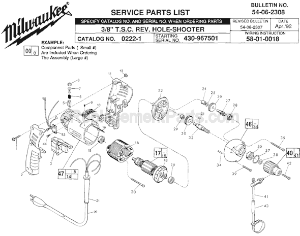 Page A Diagram and Parts List for 0222-1 SER 430-967501 Milwaukee Electric Drill