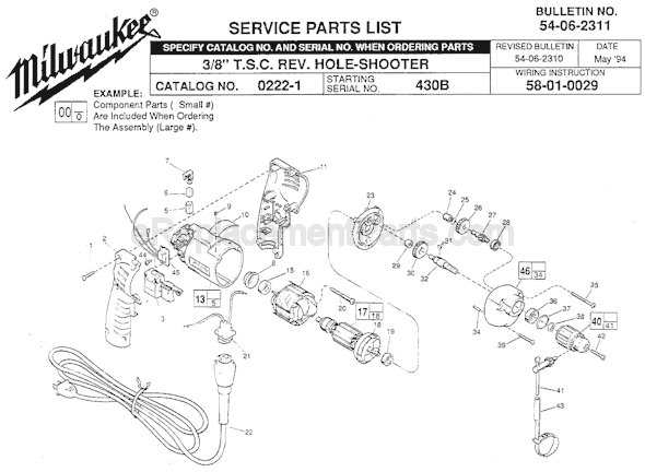 Page A Diagram and Parts List for 0222-1 SER 430B Milwaukee Electric Drill