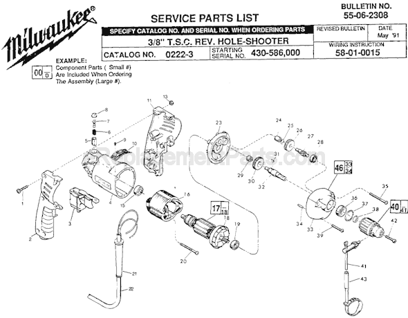 Page A Diagram and Parts List for 0222-3 SER 430-586000 Milwaukee Electric Drill
