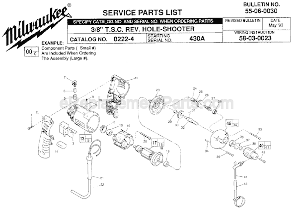 Page A Diagram and Parts List for 0222-4 SER 430A Milwaukee Electric Drill
