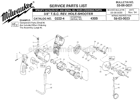 Page A Diagram and Parts List for 0222-4 SER 430B Milwaukee Electric Drill