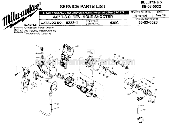 Page A Diagram and Parts List for 0222-4 SER 430C Milwaukee Electric Drill