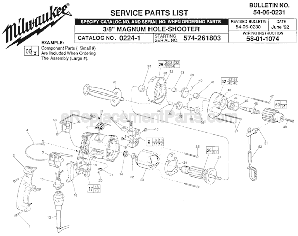Page A Diagram and Parts List for 0224-1 SER 574-261803 Milwaukee Electric Drill