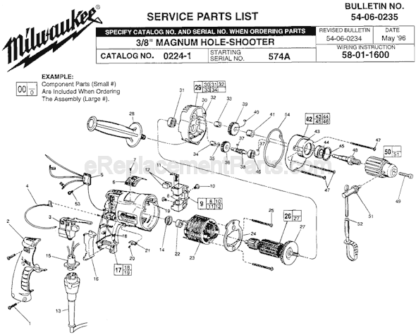 Page A Diagram and Parts List for 0224-1 SER 574A Milwaukee Electric Drill