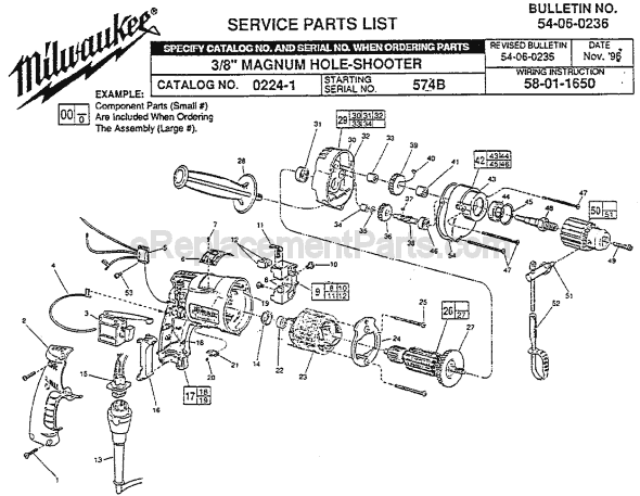 Page A Diagram and Parts List for 0224-1 SER 574B Milwaukee Electric Drill