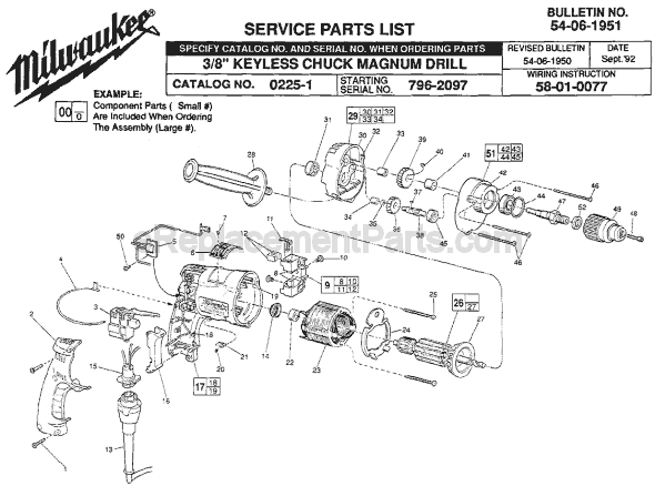 Page A Diagram and Parts List for 0225-1 SER 796-2097 Milwaukee Electric Drill