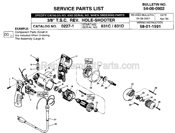 Page A Diagram and Parts List for 0227-1 SER 831D Milwaukee Electric Drill