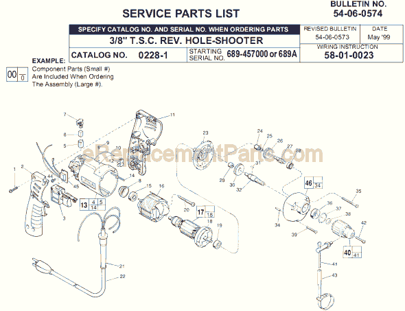 Page A Diagram and Parts List for 0228-1 SER 689A Milwaukee Electric Drill