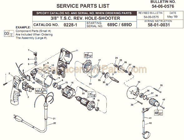 Page A Diagram and Parts List for 0228-1 SER 689C Milwaukee Electric Drill