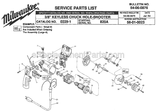 Page A Diagram and Parts List for 0229-1 SER 820A Milwaukee Electric Drill