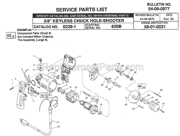 Page A Diagram and Parts List for 0229-1 SER 820B Milwaukee Electric Drill