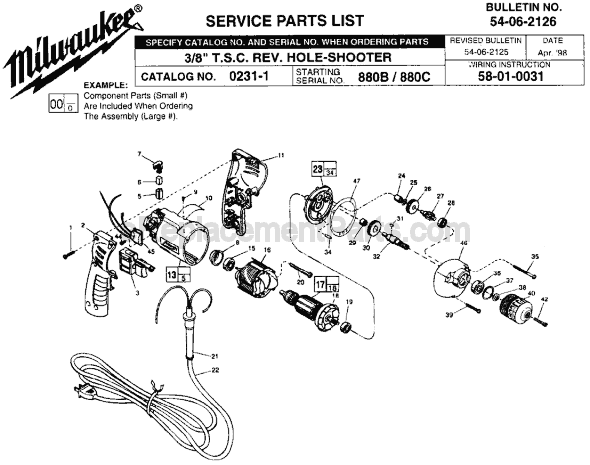 Page A Diagram and Parts List for 0231-1 SER 880B Milwaukee Electric Drill