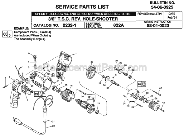 Page A Diagram and Parts List for 0232-1 SER 832A Milwaukee Electric Drill
