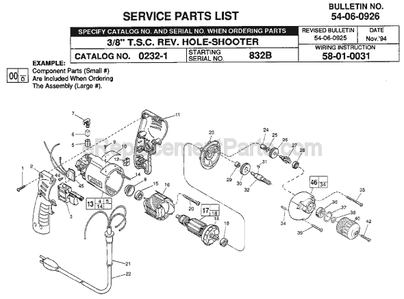 Page A Diagram and Parts List for 0232-1 SER 832B Milwaukee Electric Drill