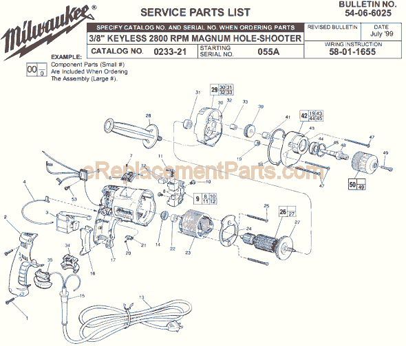 Page A Diagram and Parts List for 0233-21 SER 055A Milwaukee Electric Drill
