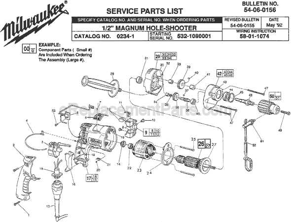Page A Diagram and Parts List for 0234-1 SER 532-1080001 Milwaukee Electric Drill