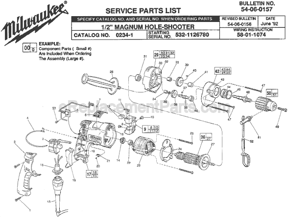 Page A Diagram and Parts List for 0234-1 SER 532-1126780 Milwaukee Electric Drill