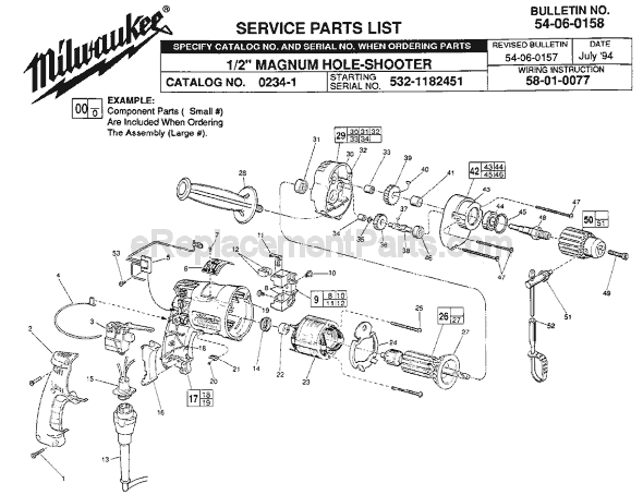 Page A Diagram and Parts List for 0234-1 SER 532-1182451 Milwaukee Electric Drill