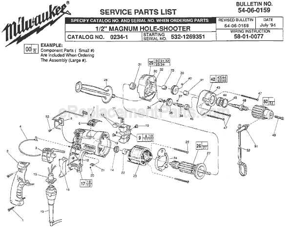 Page A Diagram and Parts List for 0234-1 SER 532-1269351 Milwaukee Electric Drill
