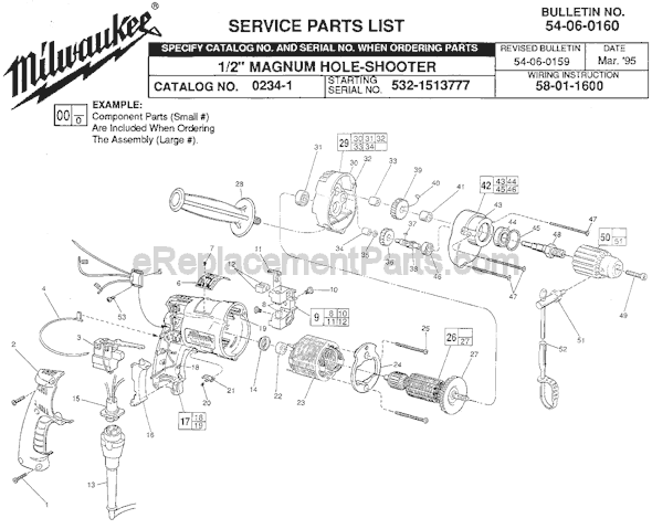 Page A Diagram and Parts List for 0234-1 SER 532-1513777 Milwaukee Electric Drill