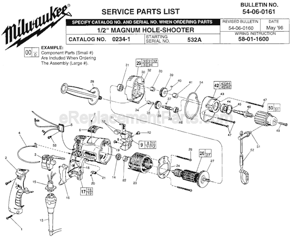 Page A Diagram and Parts List for 0234-1 SER 532A Milwaukee Electric Drill