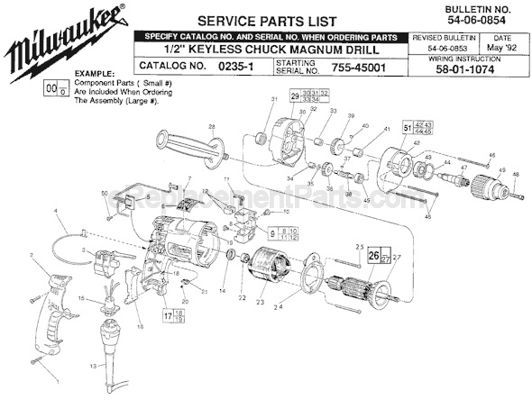 Page A Diagram and Parts List for 0235-1 SER 755-45001 Milwaukee Electric Drill