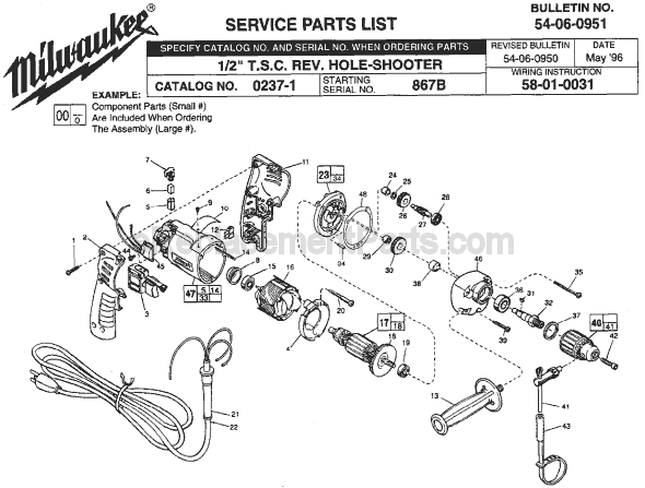 Page A Diagram and Parts List for 0237-1 SER 867B Milwaukee Electric Drill
