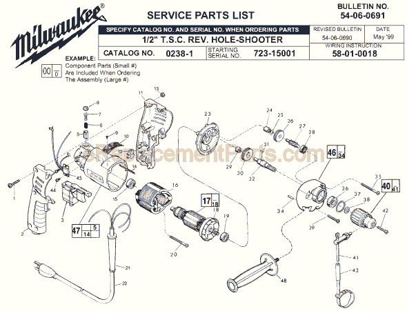 Page A Diagram and Parts List for 0238-1 SER 723-15001 Milwaukee Electric Drill