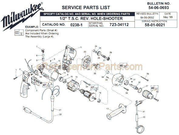 Page A Diagram and Parts List for 0238-1 SER 723-34112 Milwaukee Electric Drill