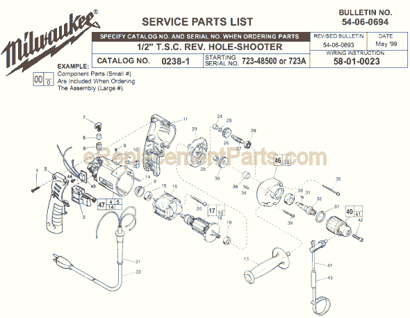Page A Diagram and Parts List for 0238-1 SER 723-48500 Milwaukee Electric Drill