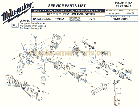 Page A Diagram and Parts List for 0238-1 SER 723B Milwaukee Electric Drill